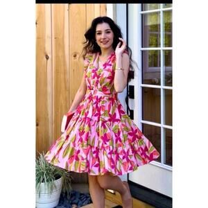 Taylor Blush Pink Floral Tiered Spring Dress Cottagecore Barbie M